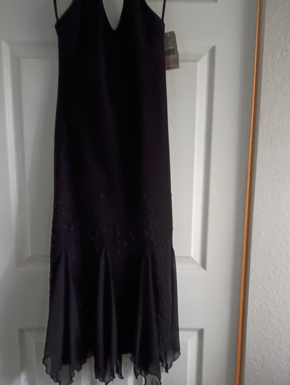 Women's Midi Slip Dress in Dark Black- Elegant V-Neck